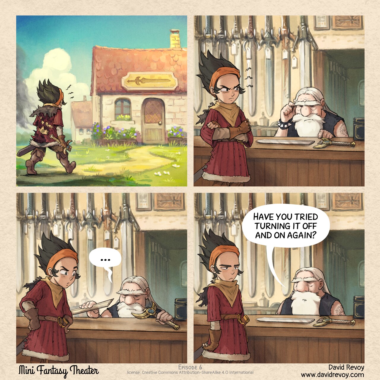 MiniFantasyTheater, Help desk, page 1. English comic artwork by David Revoy.