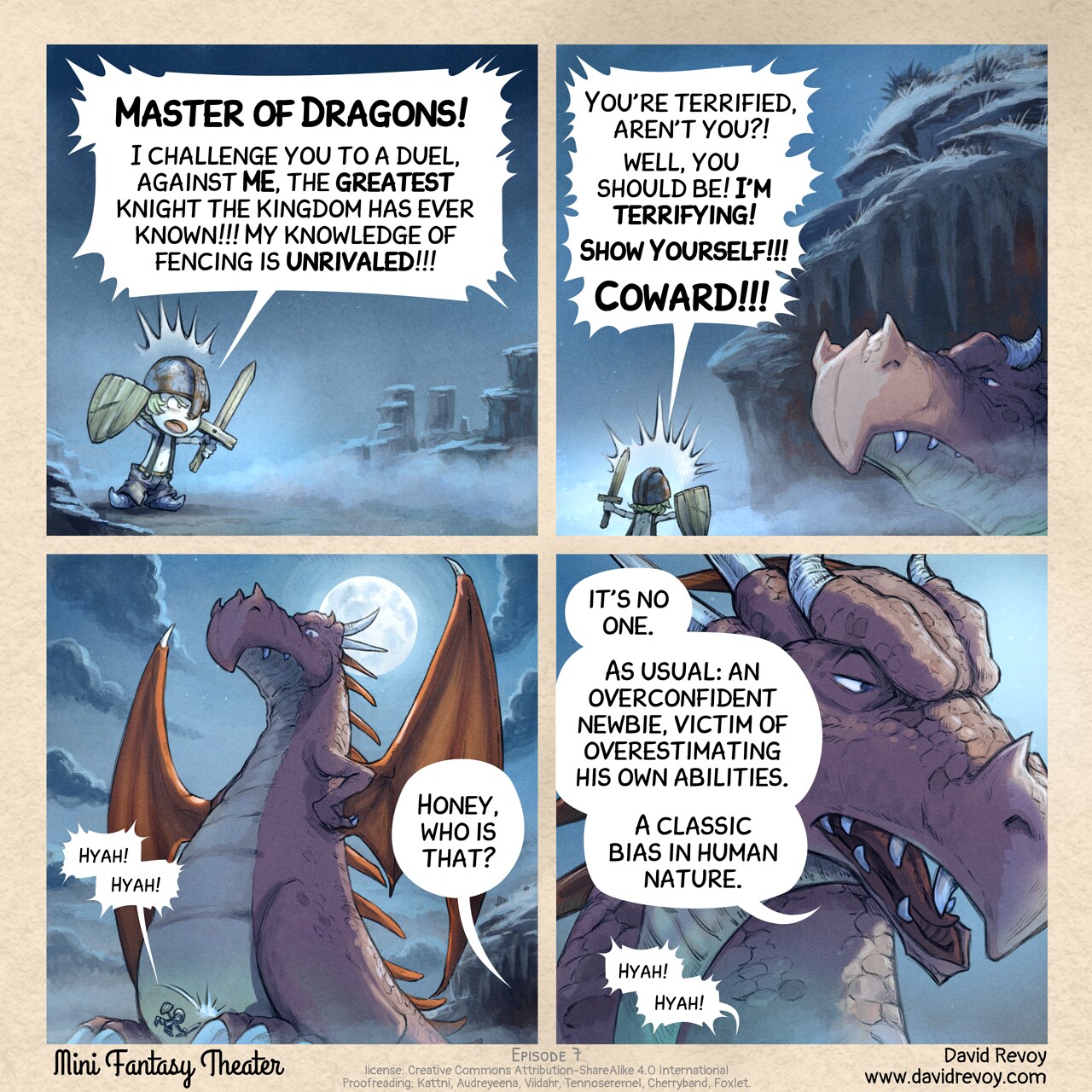 MiniFantasyTheater, Dunning–Kruger effect, page 1. English comic artwork by David Revoy.
