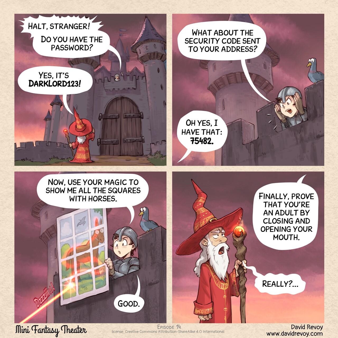 MiniFantasyTheater, Security, page 1. English comic artwork by David Revoy.