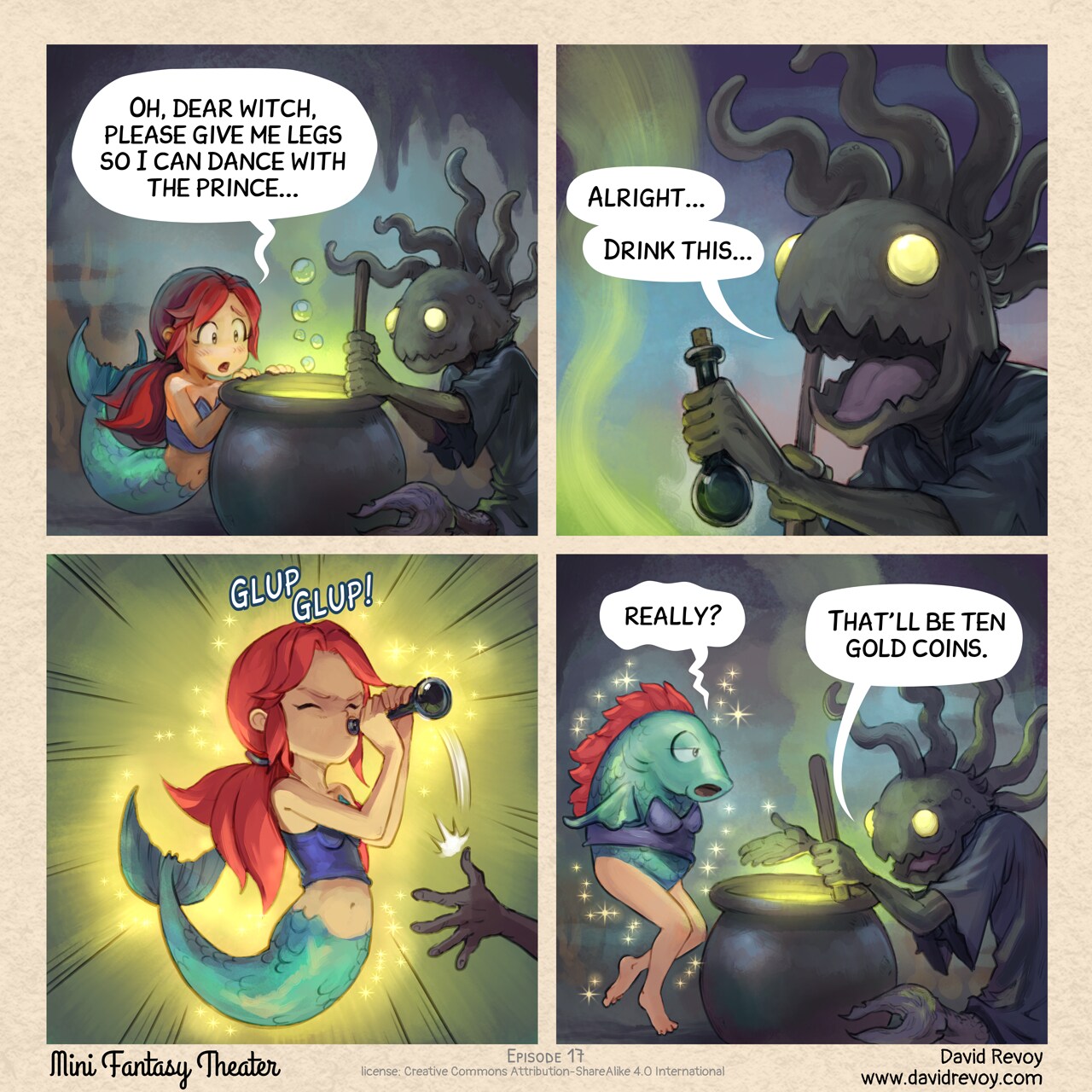 MiniFantasyTheater, Reverse Mermaid: Origins, page 1. English comic artwork by David Revoy.