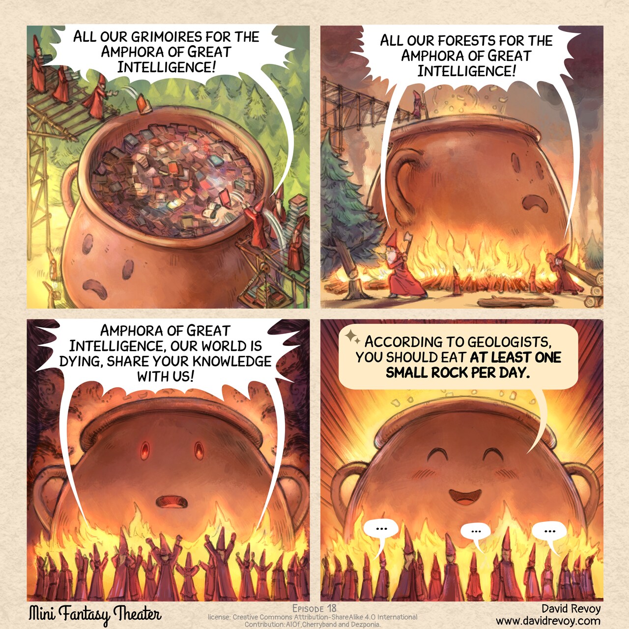 MiniFantasyTheater, The Amphora of Great Intelligence (AGI), page 1. English comic artwork by David Revoy.