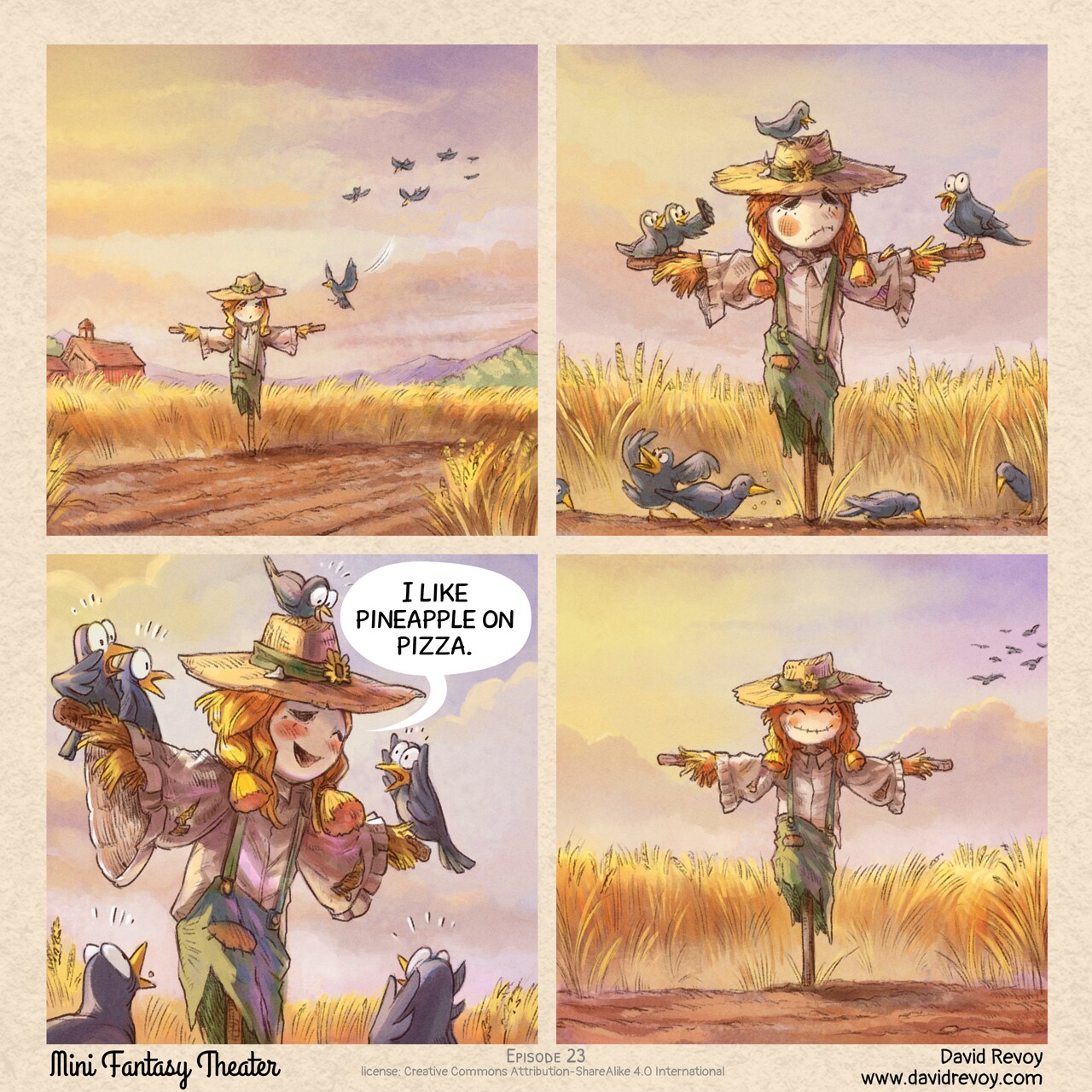 MiniFantasyTheater, Scary Cute Scarecrow, page 1. English comic artwork by David Revoy.
