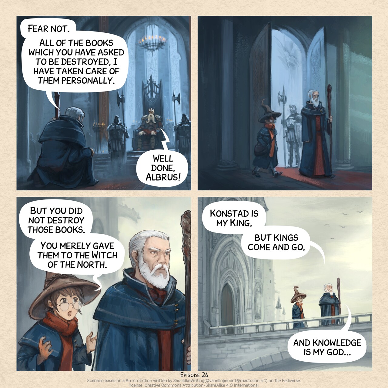 MiniFantasyTheater, Keeper of Forbidden Knowledge, page 1. English comic artwork by David Revoy.