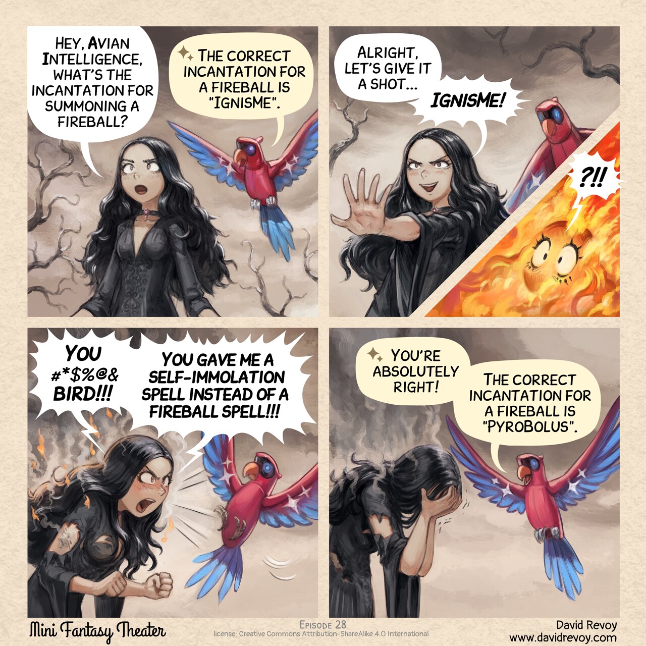 MiniFantasyTheater, The Correct Incantation, page 1. English comic artwork by David Revoy.