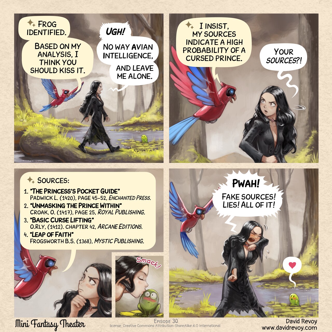 MiniFantasyTheater, Sources of Deception, page 1. English comic artwork by David Revoy.