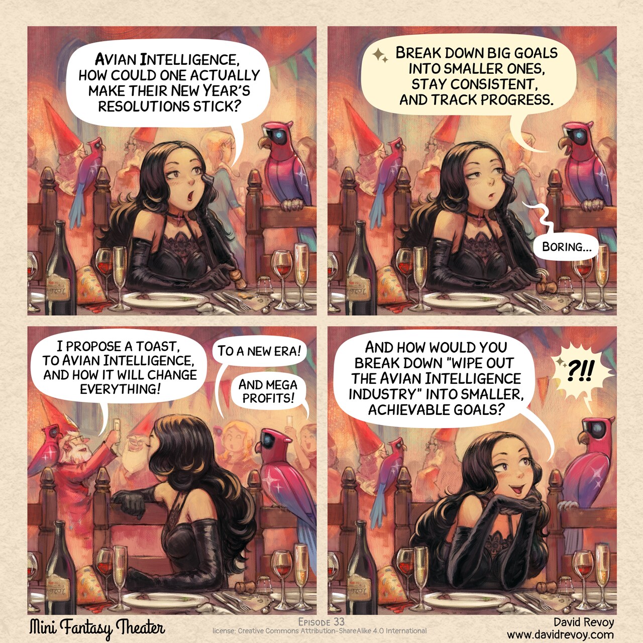 MiniFantasyTheater, New year special, page 1. English comic artwork by David Revoy.