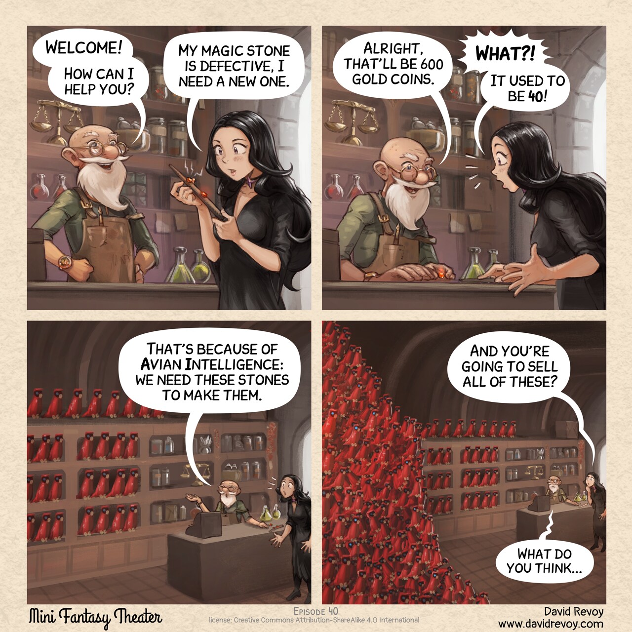 MiniFantasyTheater, Overproduction, page 1. English comic artwork by David Revoy.