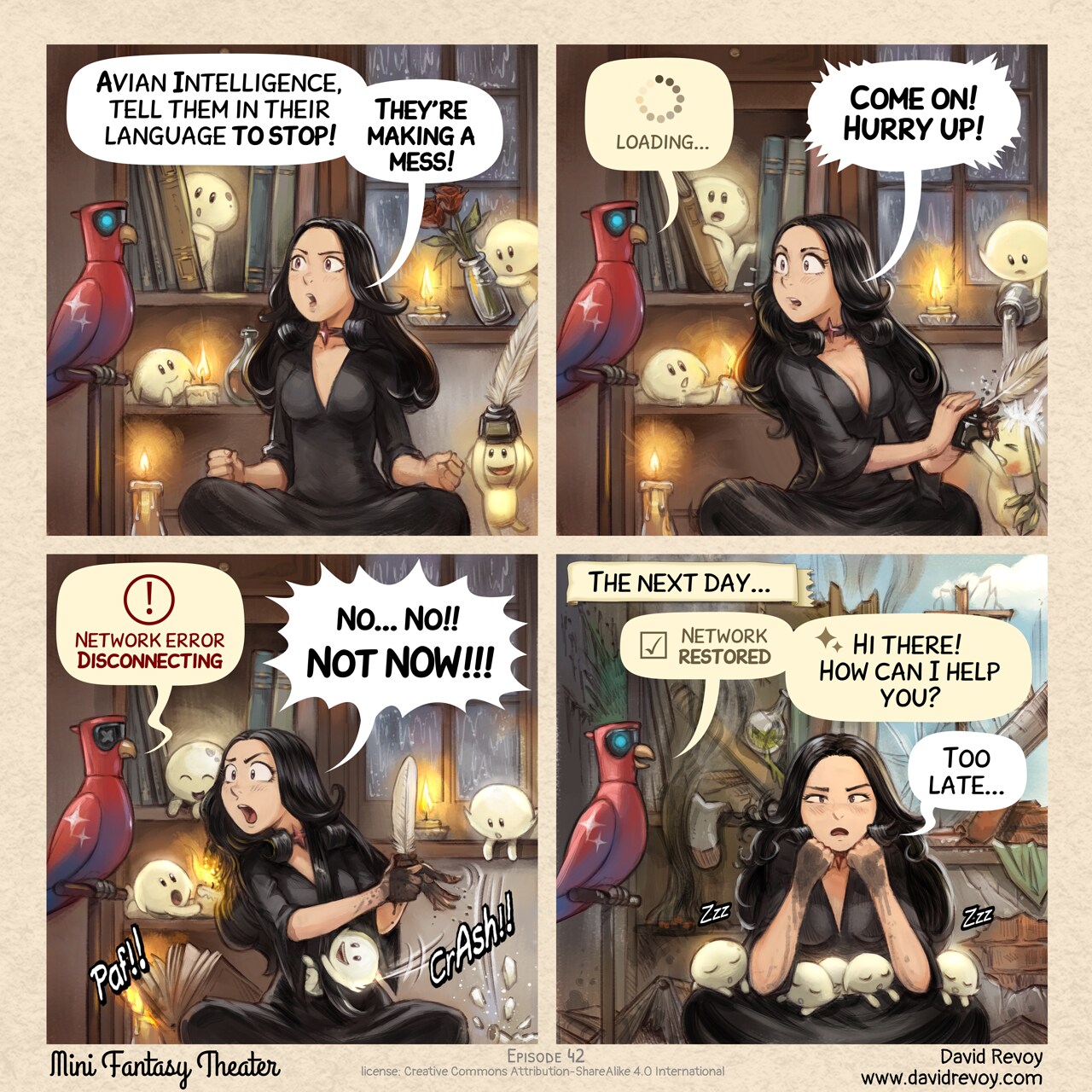 MiniFantasyTheater, Overreliance, page 1. English comic artwork by David Revoy.