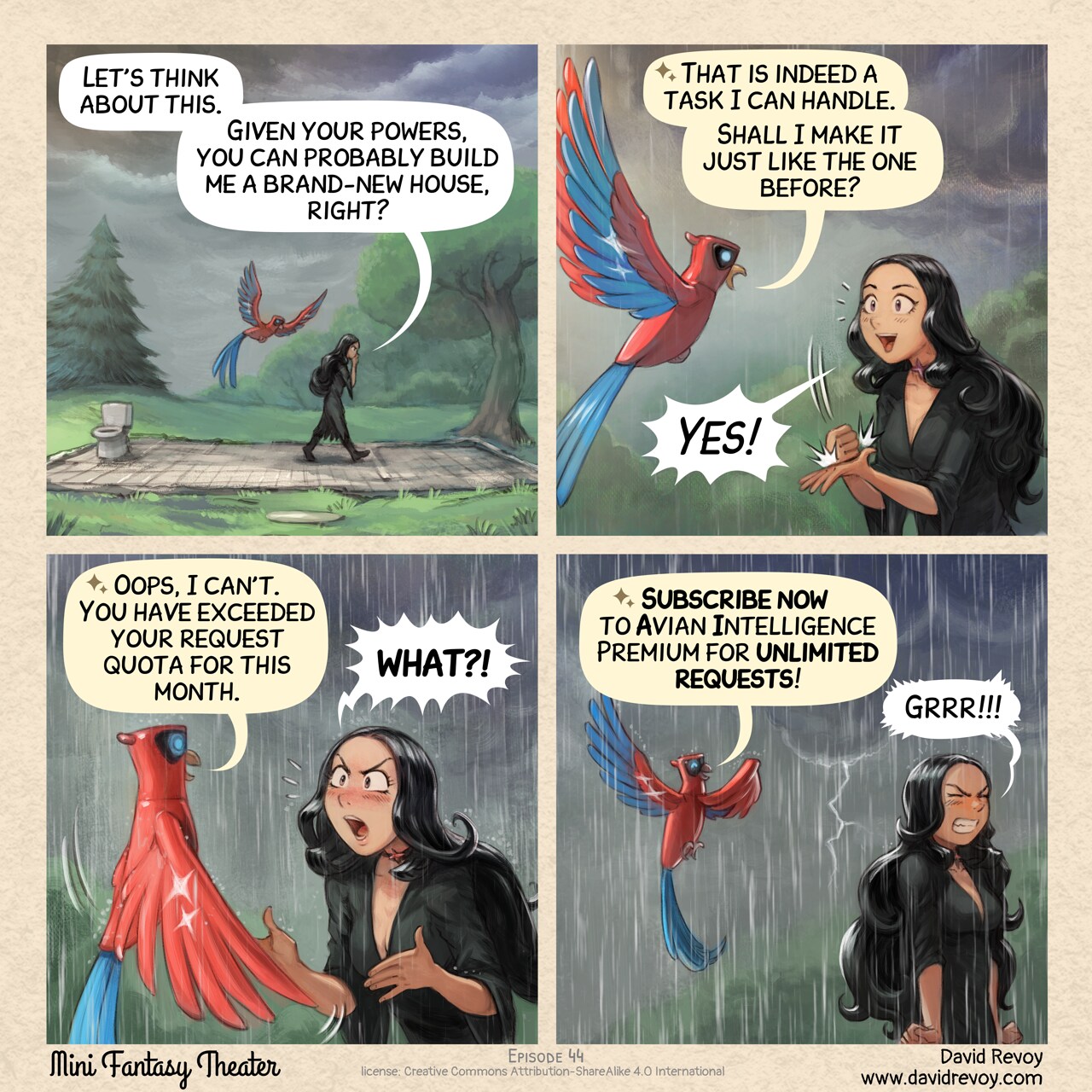 MiniFantasyTheater, The first dose is free..., page 1. English comic artwork by David Revoy.