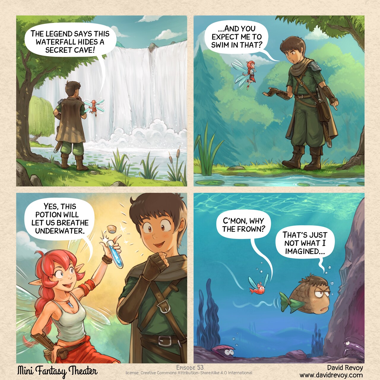 MiniFantasyTheater, Breathing Underwater, page 1. English comic artwork by David Revoy.