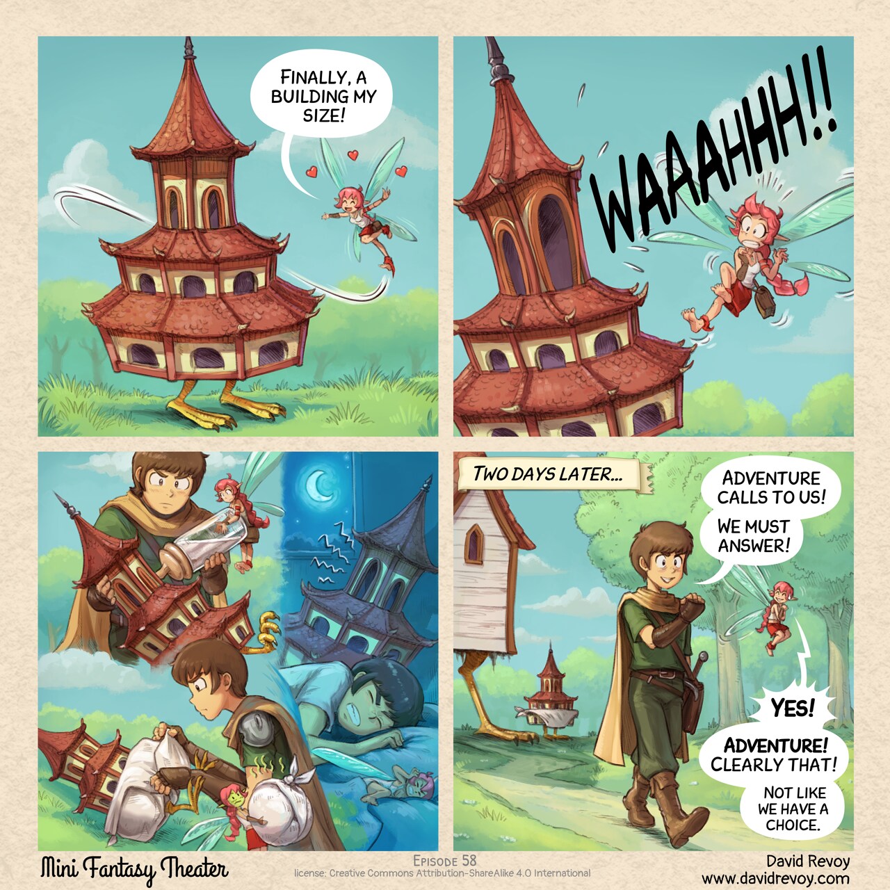 MiniFantasyTheater, Adventure Calls (Clearly), page 1. English comic artwork by David Revoy.