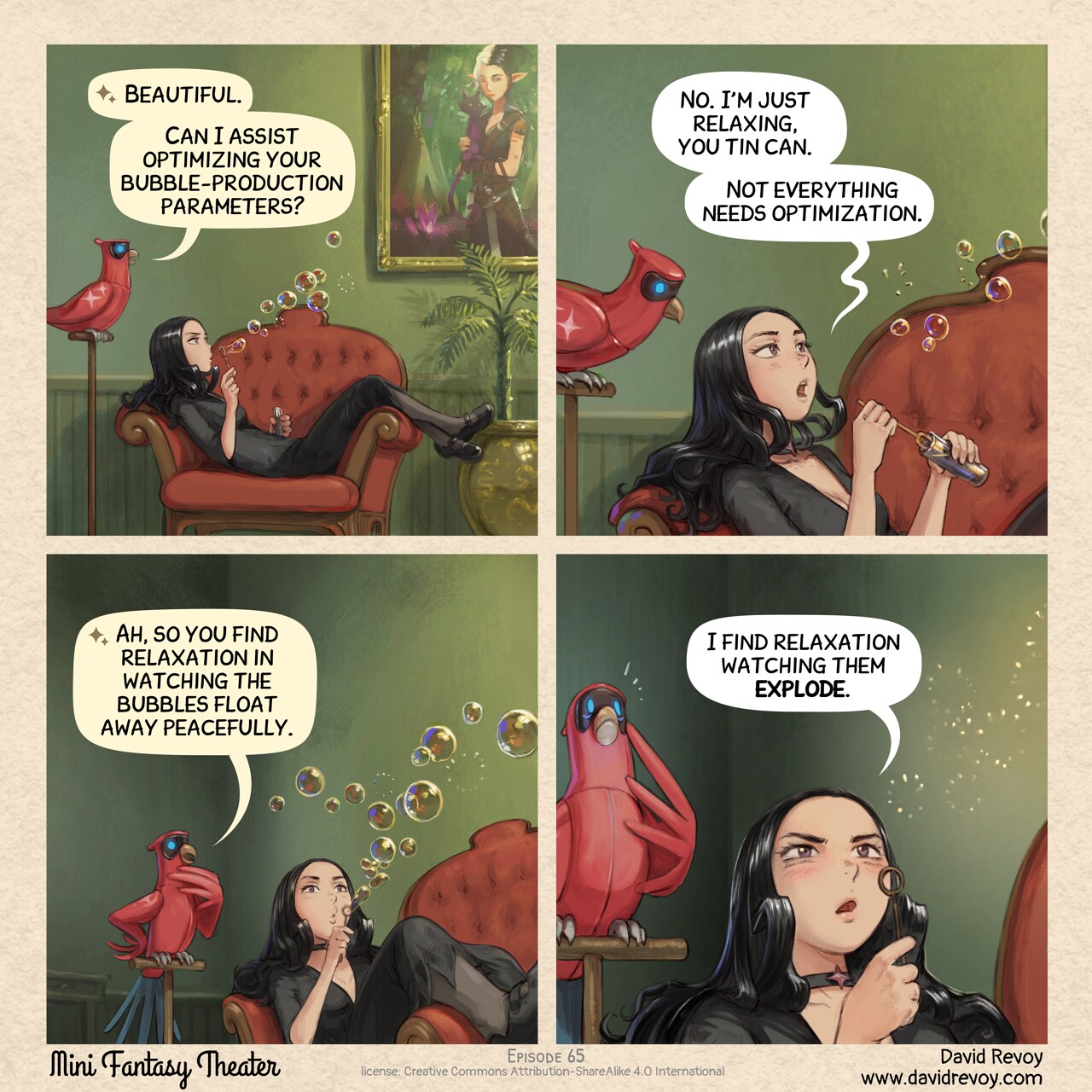 MiniFantasyTheater, Bubble Therapy, page 1. English comic artwork by David Revoy.