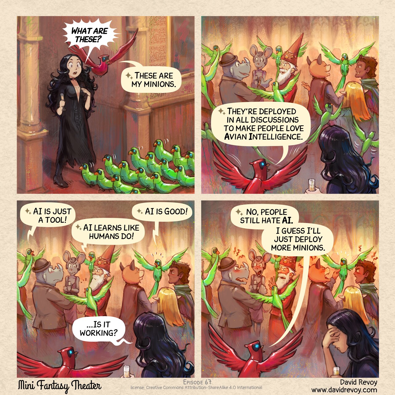 MiniFantasyTheater, The Minions of Avian Intelligence, page 1. English comic artwork by David Revoy.