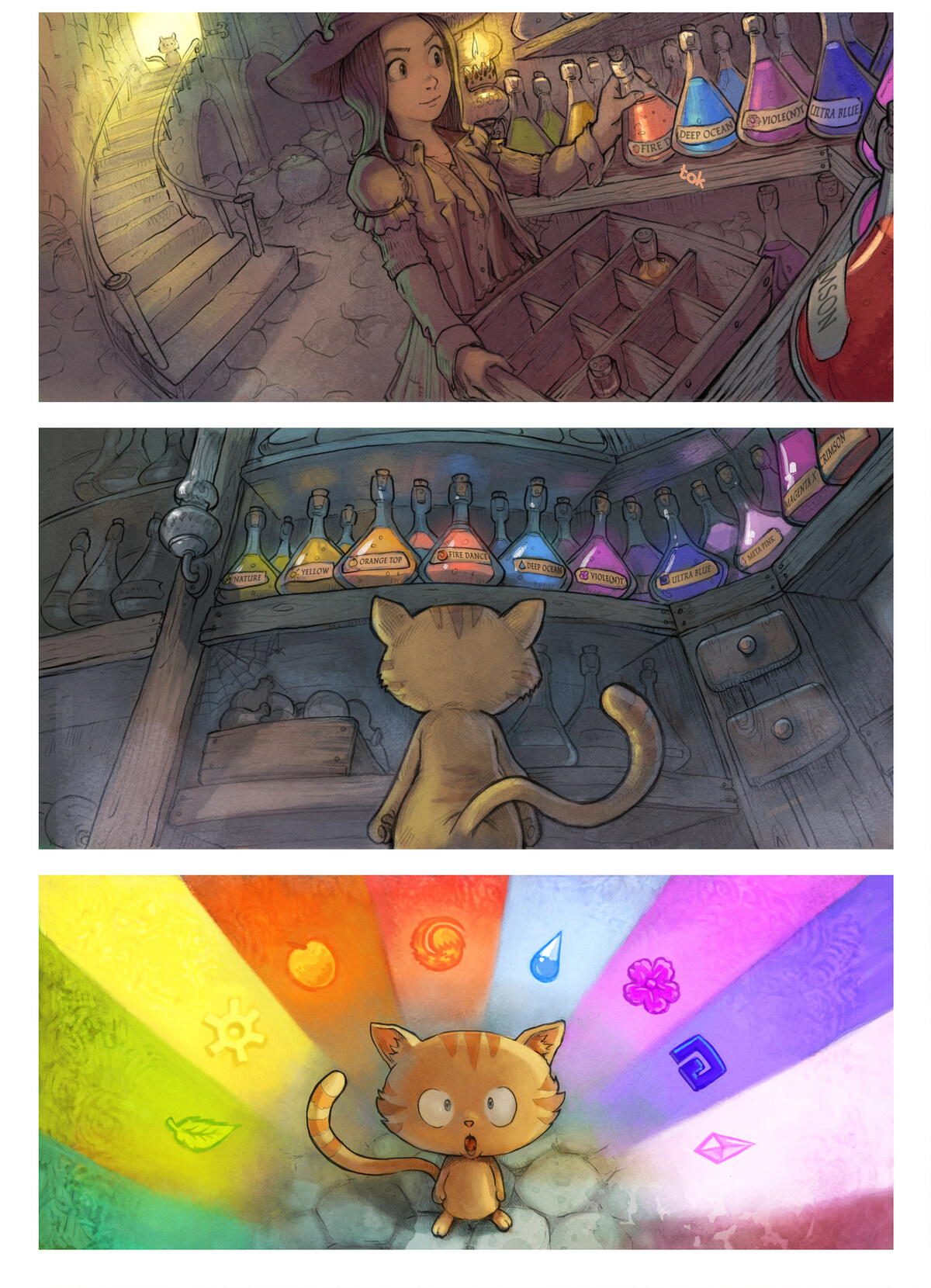 Pepper & Carrot, Rainbow Potions, page 2. English comic artwork by David Revoy.