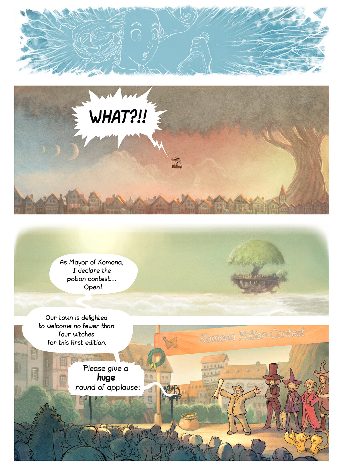 Pepper & Carrot, The Potion Contest, page 3. English comic artwork by David Revoy.