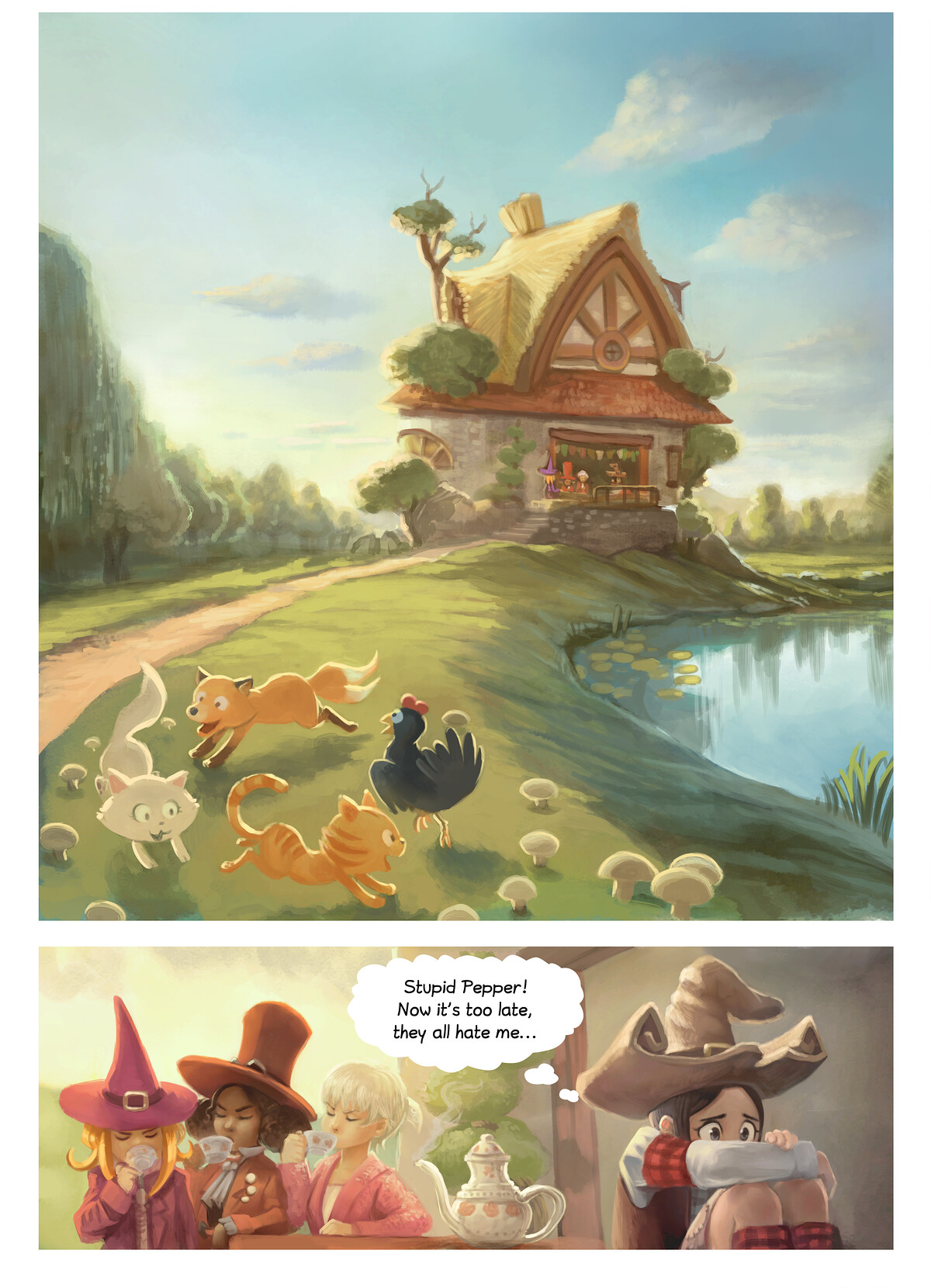 Pepper & Carrot, The Remedy, page 3. English comic artwork by David Revoy.