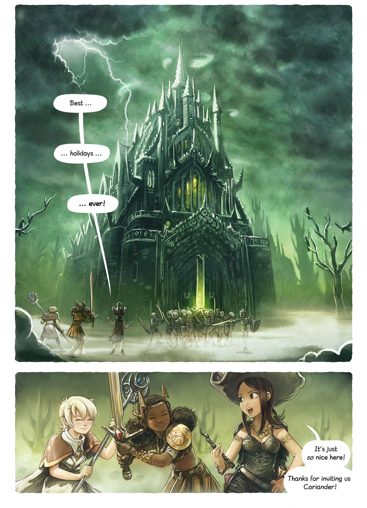 Pepper & Carrot, The Pyjama Party, page 1. English comic artwork by David Revoy.