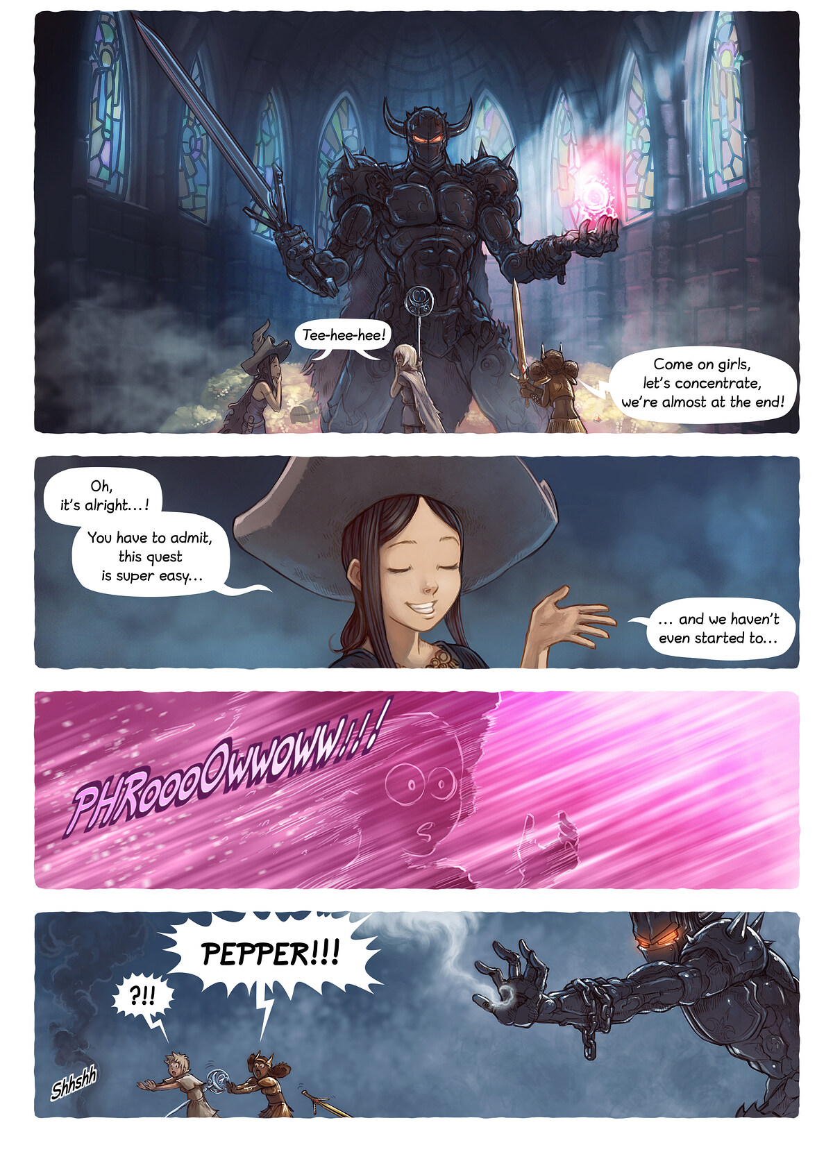 Pepper & Carrot, The Pyjama Party, page 4. English comic artwork by David Revoy.