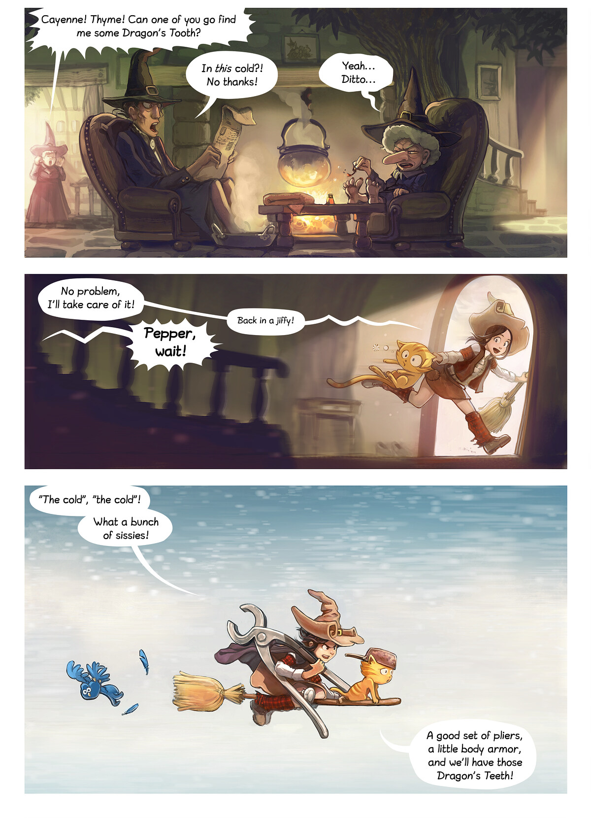 Pepper & Carrot, The Dragon's Tooth, page 2. English comic artwork by David Revoy.