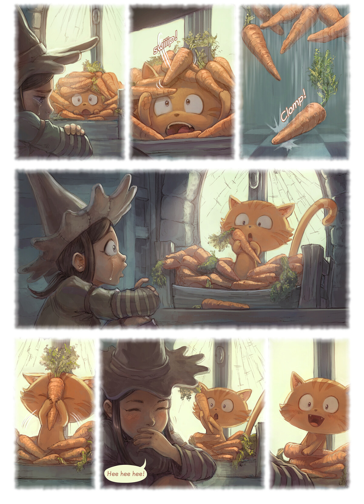 Pepper & Carrot, The Encounter, page 6. English comic artwork by David Revoy.
