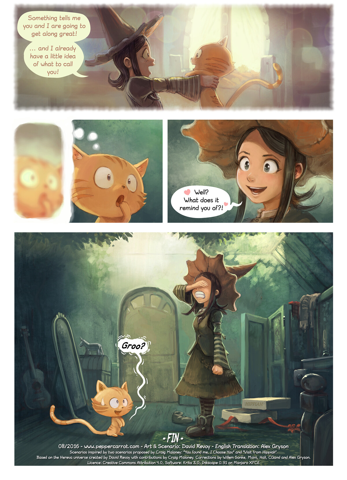 Pepper & Carrot, The Encounter, page 7. English comic artwork by David Revoy.