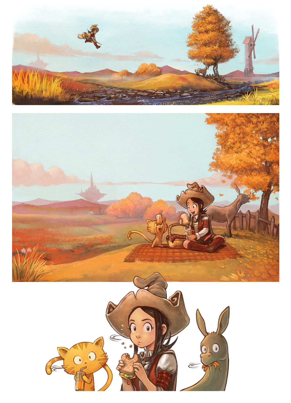 Pepper & Carrot, The Picnic, page 1. English comic artwork by David Revoy.