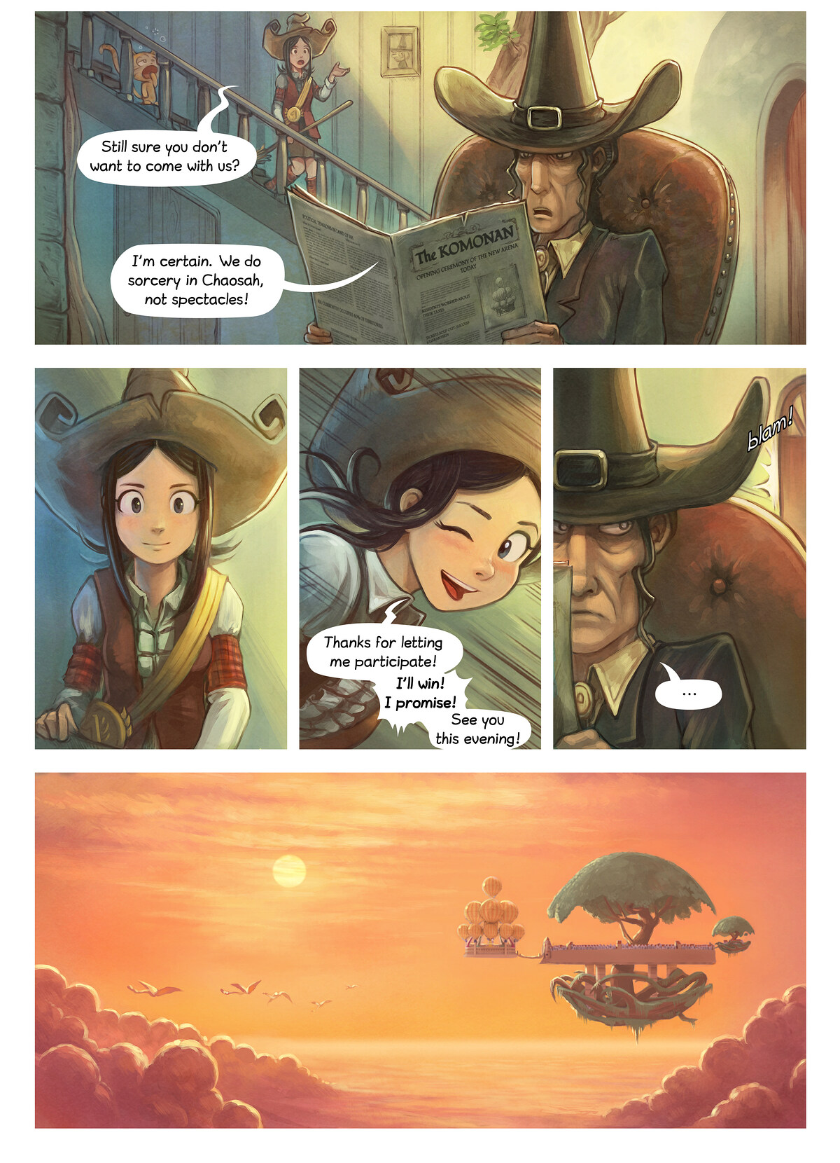 Pepper & Carrot, The Magic Contest, page 2. English comic artwork by David Revoy.