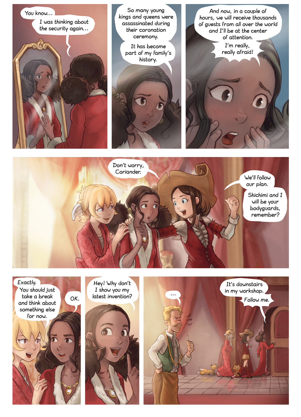 Pepper & Carrot, Coriander's Invention, page 2. English comic artwork by David Revoy.