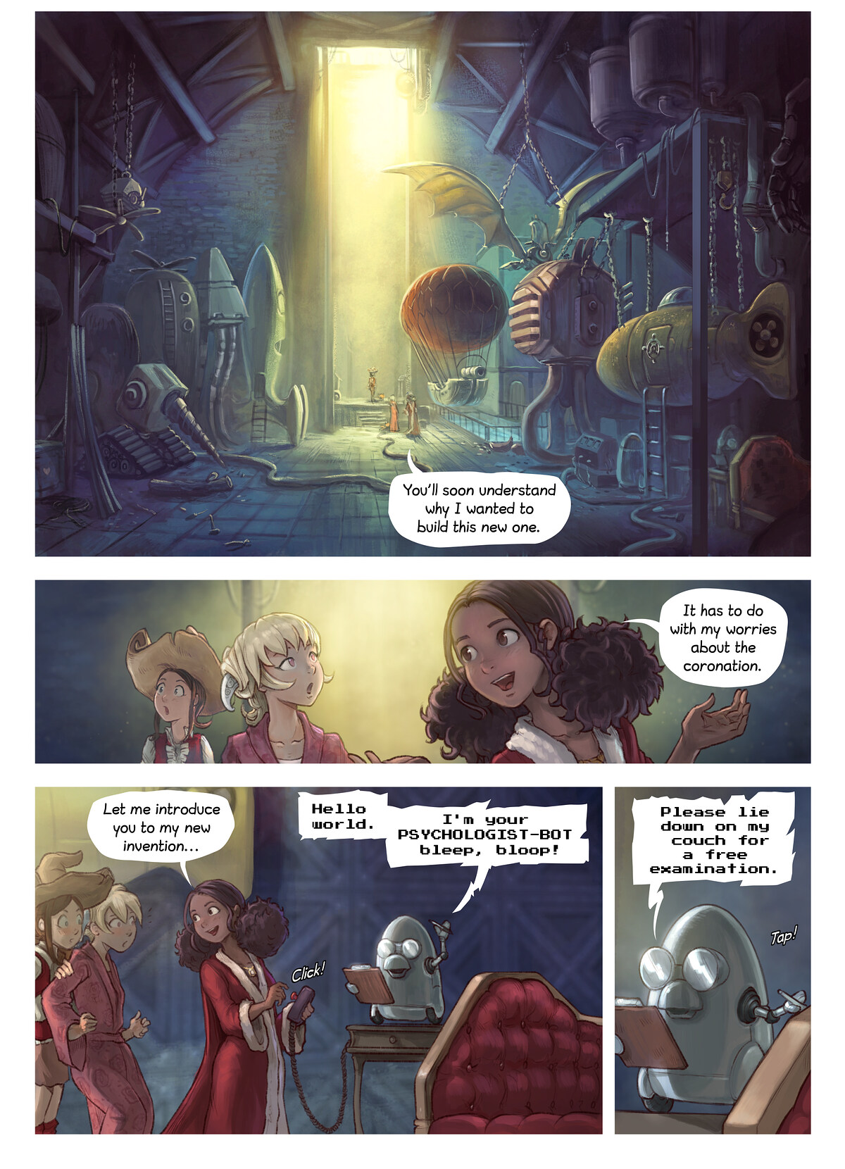 Pepper & Carrot, Coriander's Invention, page 3. English comic artwork by David Revoy.