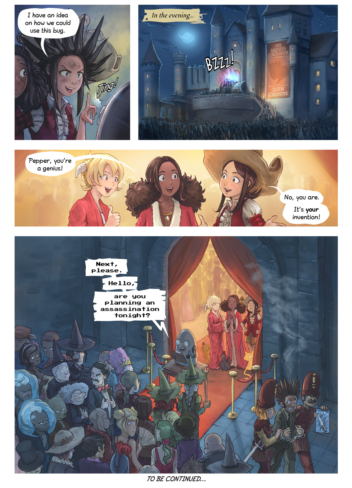 Pepper & Carrot, Coriander's Invention, page 6. English comic artwork by David Revoy.
