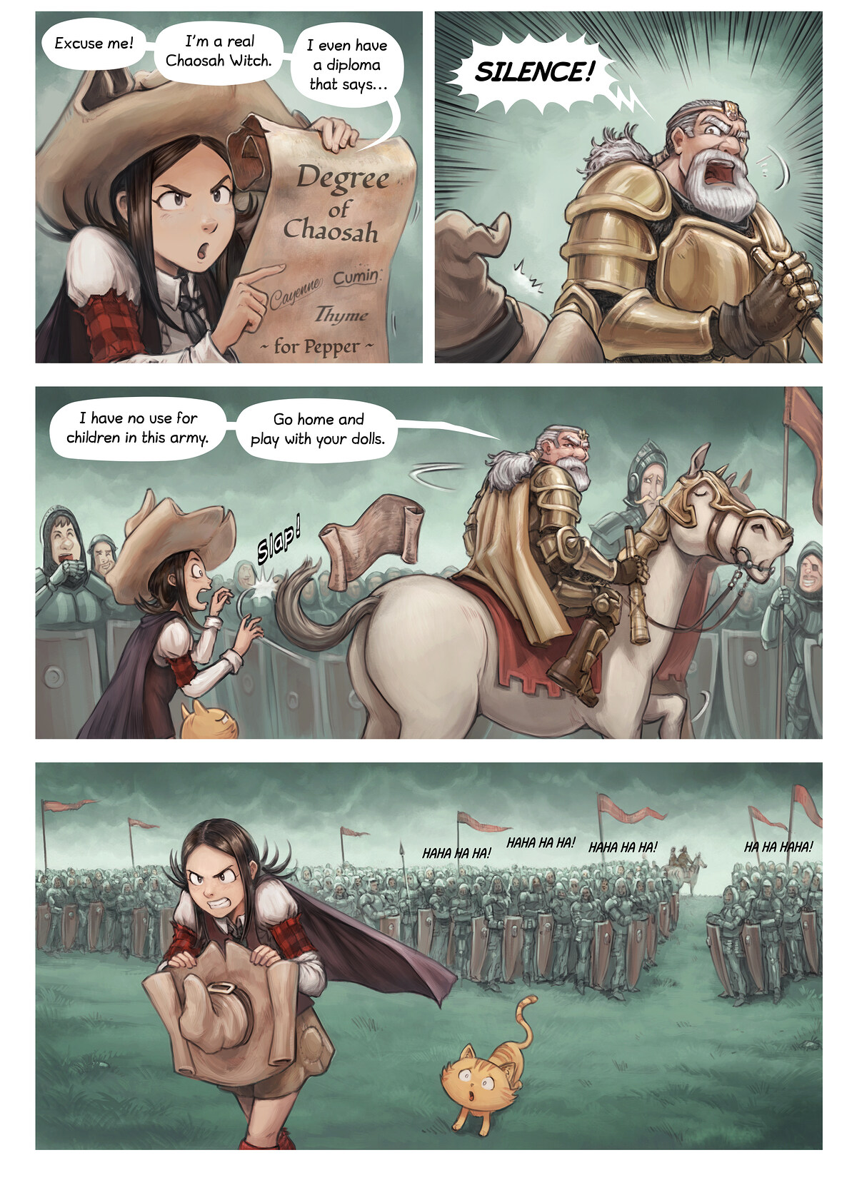 Pepper & Carrot, The Battlefield, page 3. English comic artwork by David Revoy.