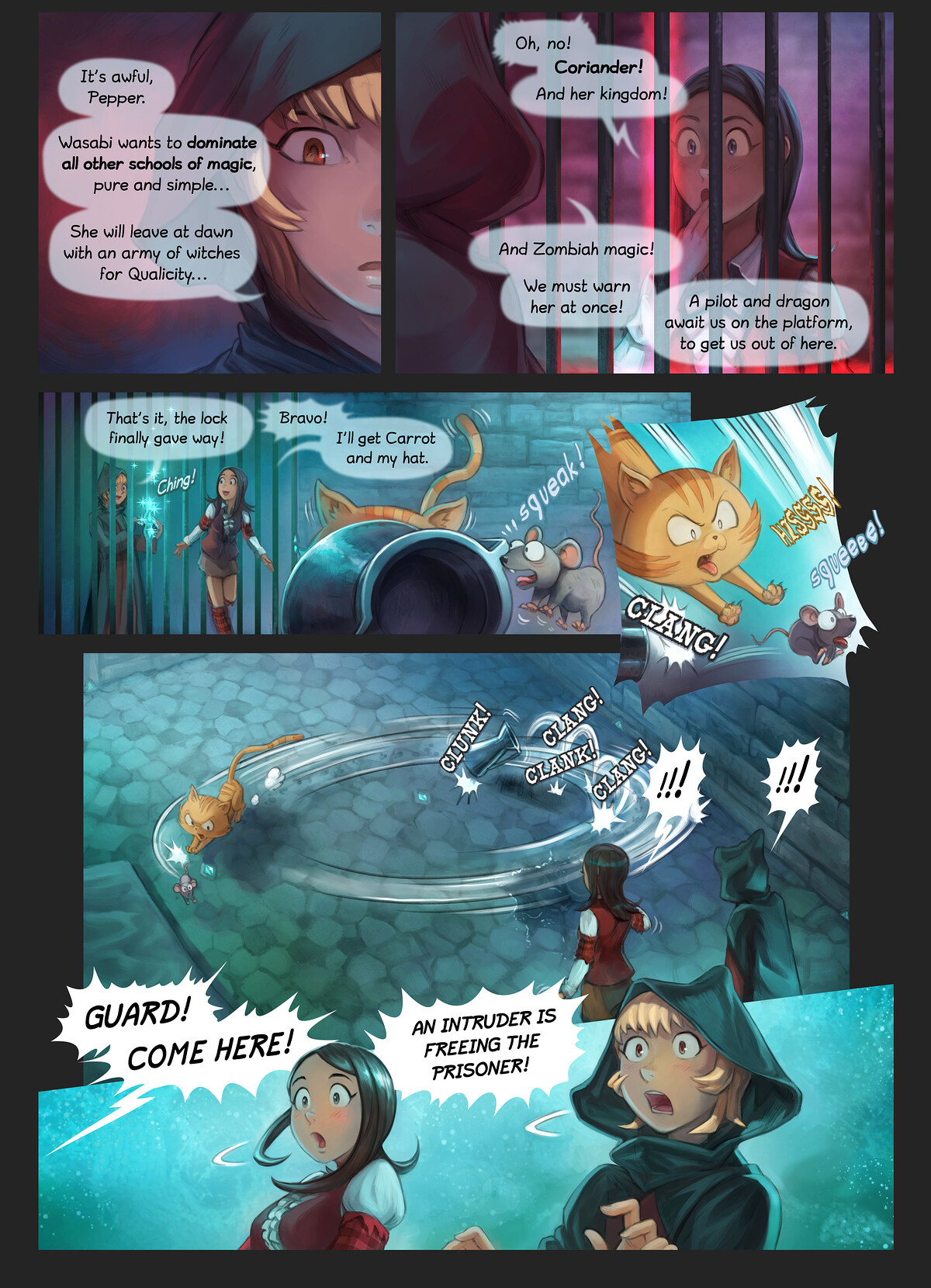 Pepper & Carrot, The Surprise Attack, page 5. English comic artwork by David Revoy.
