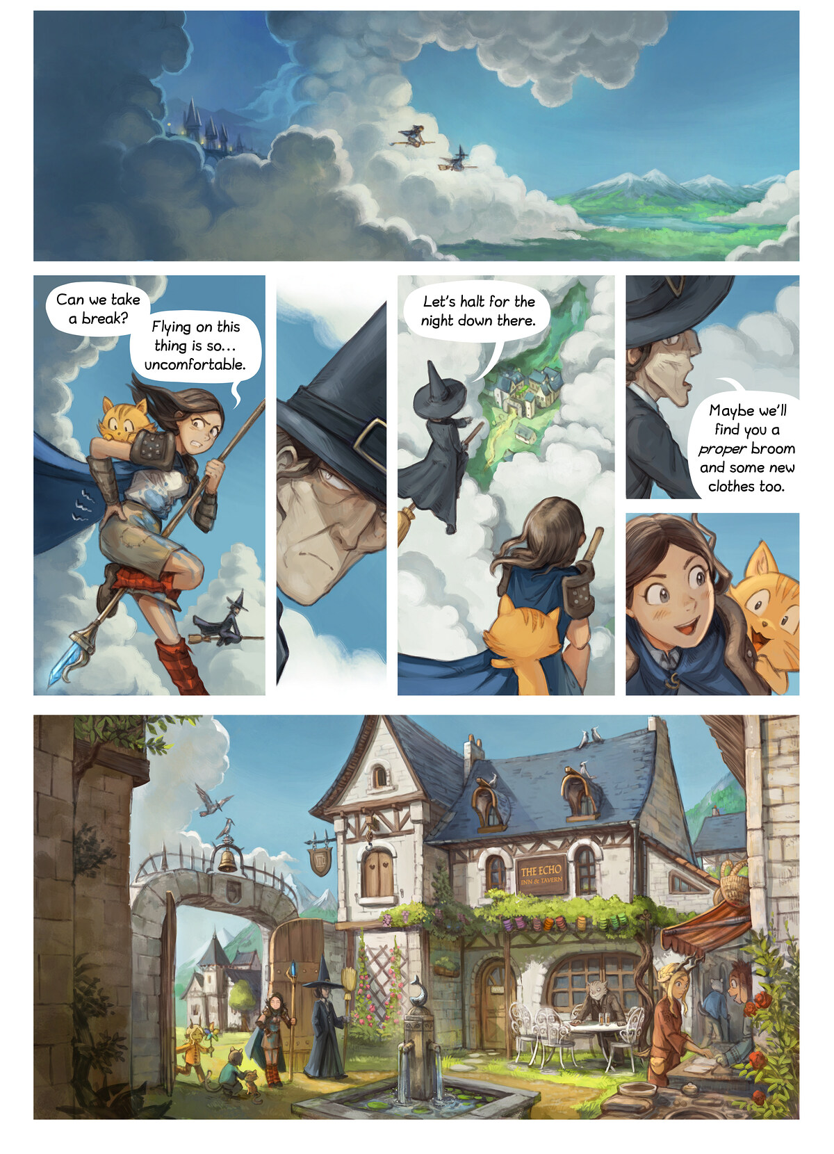 Pepper & Carrot, The Tavern, page 1. English comic artwork by David Revoy.