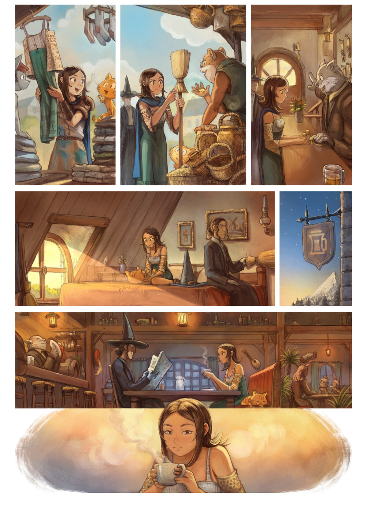 Pepper & Carrot, The Tavern, page 2. English comic artwork by David Revoy.