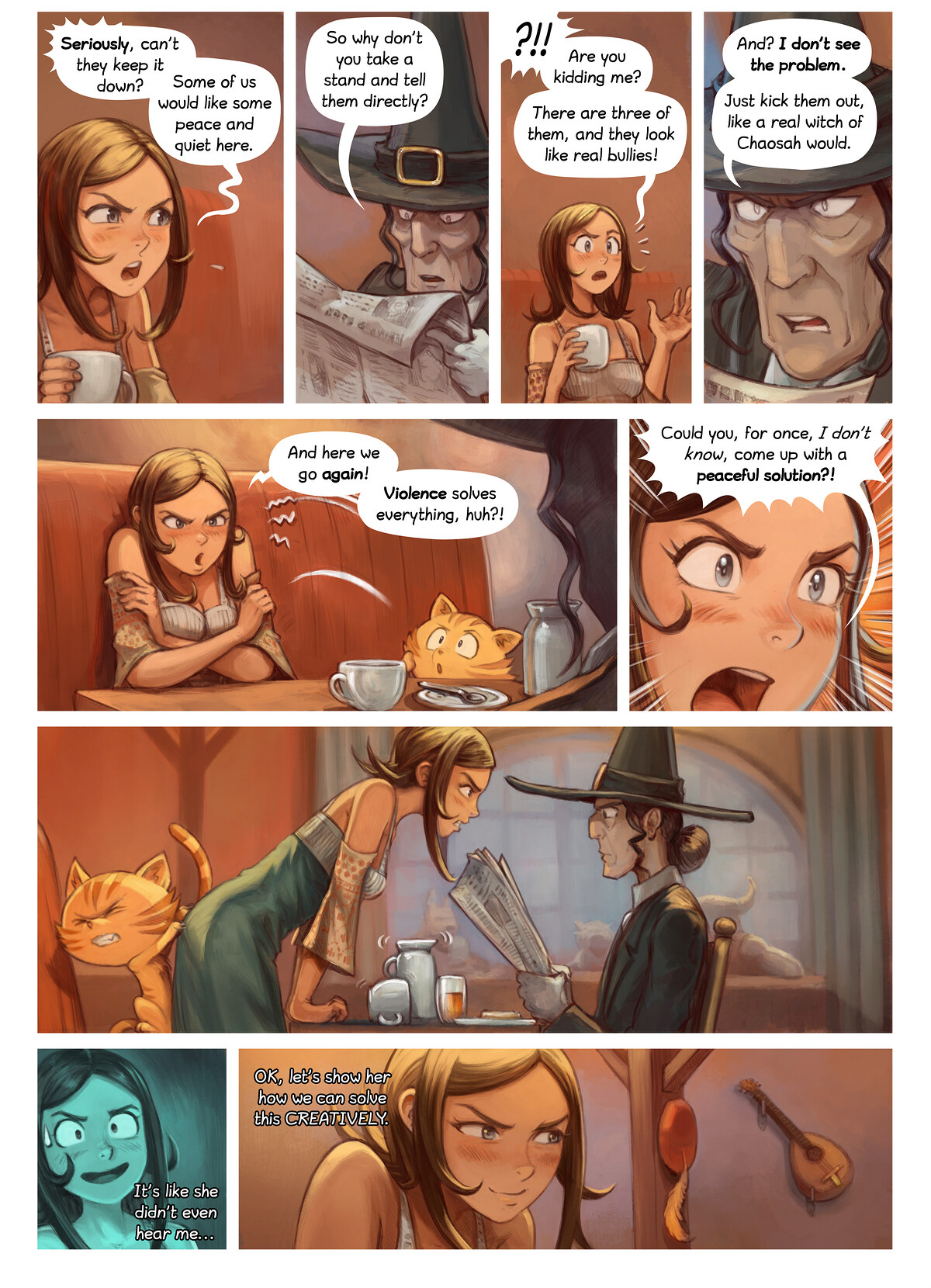 Pepper & Carrot, The Tavern, page 4. English comic artwork by David Revoy.