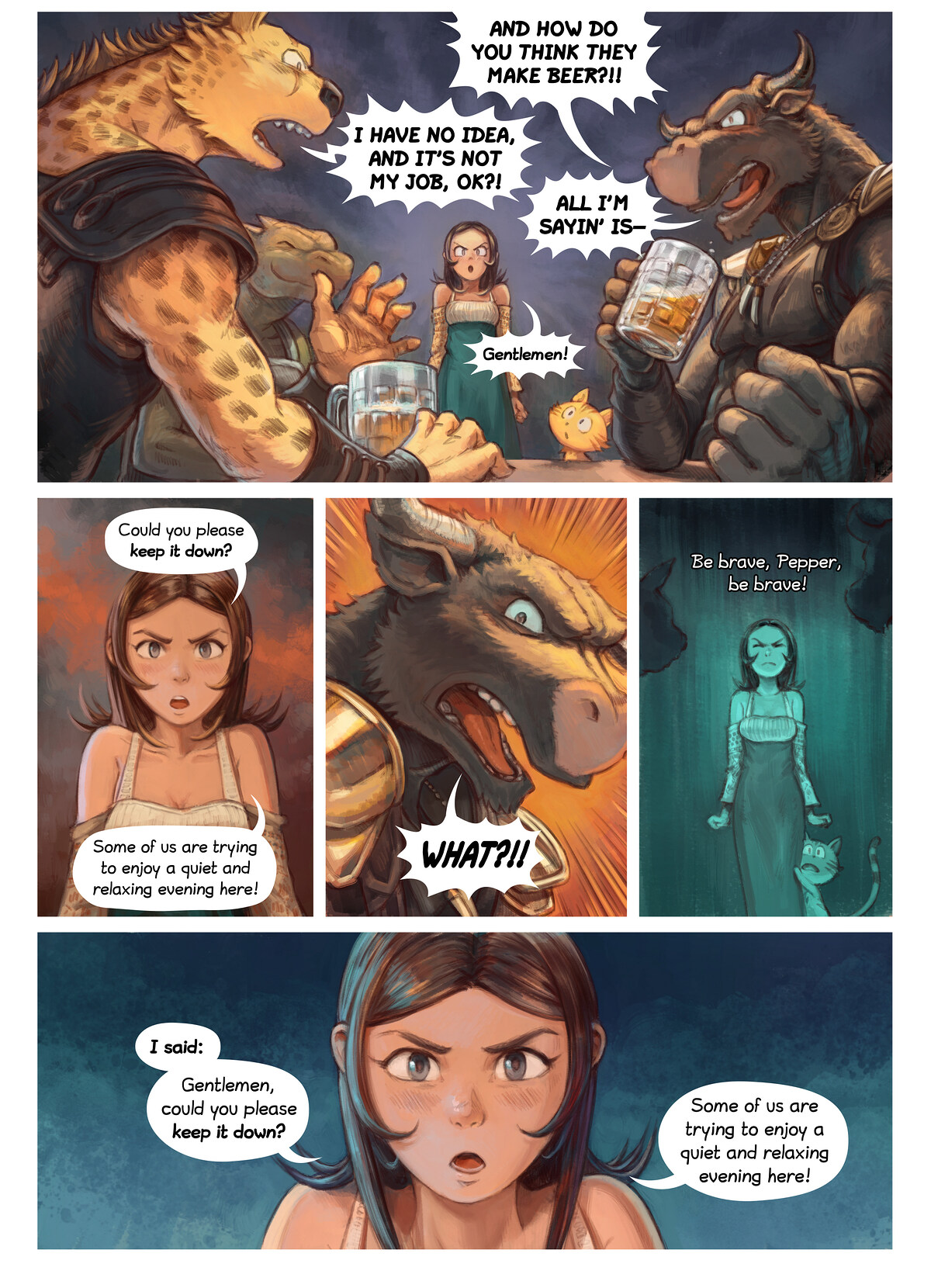 Pepper & Carrot, The Tavern, page 9. English comic artwork by David Revoy.