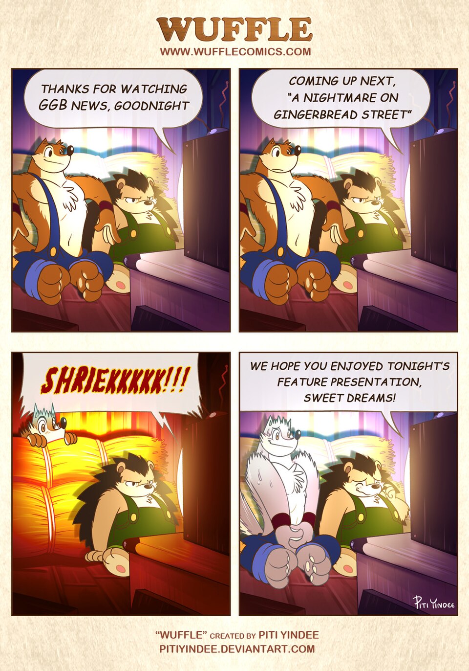 Wuffle, A Nightmare on Gingerbread Street, page 1. English comic artwork by Piti Yindee.