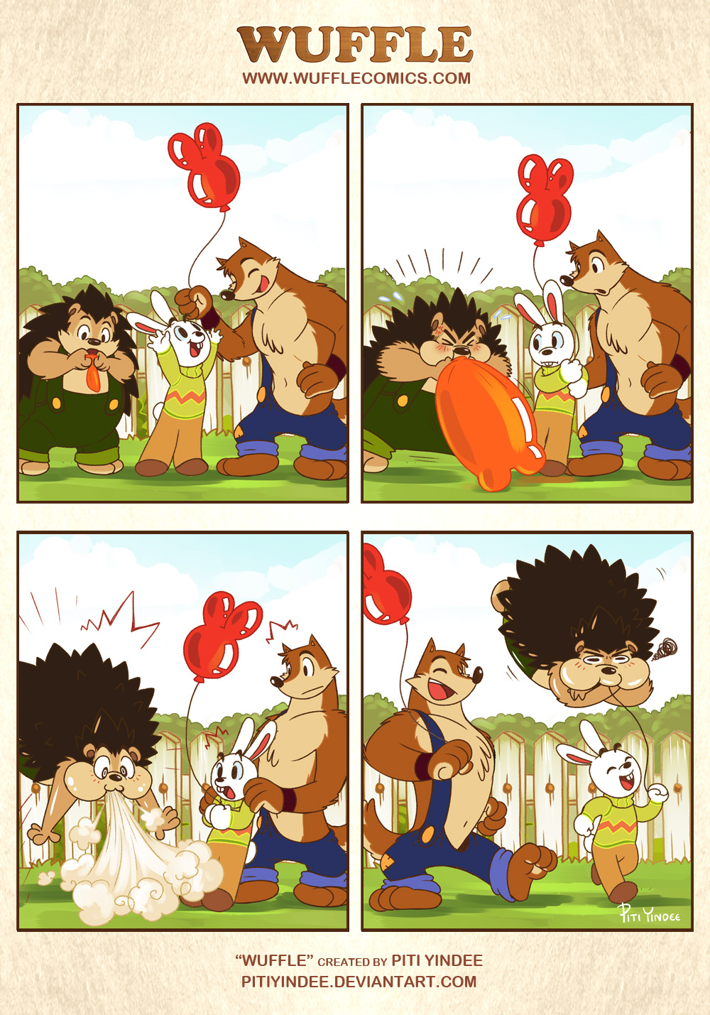 Wuffle, Balloon Hedgehog, page 1. English comic artwork by Piti Yindee.