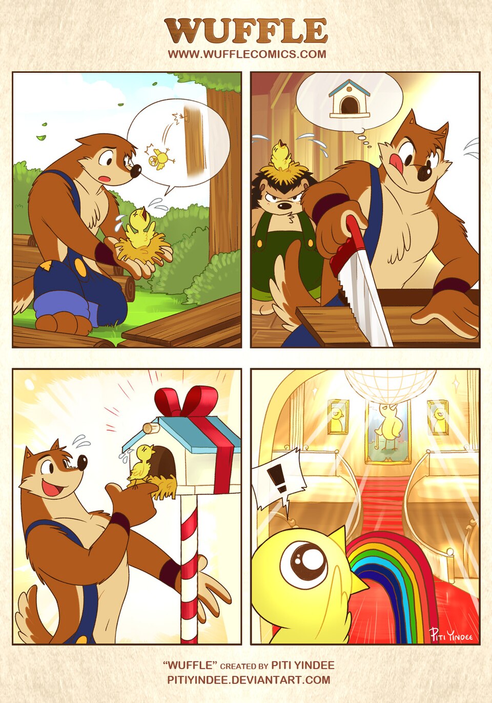 Wuffle, Bird House, page 1. English comic artwork by Piti Yindee.