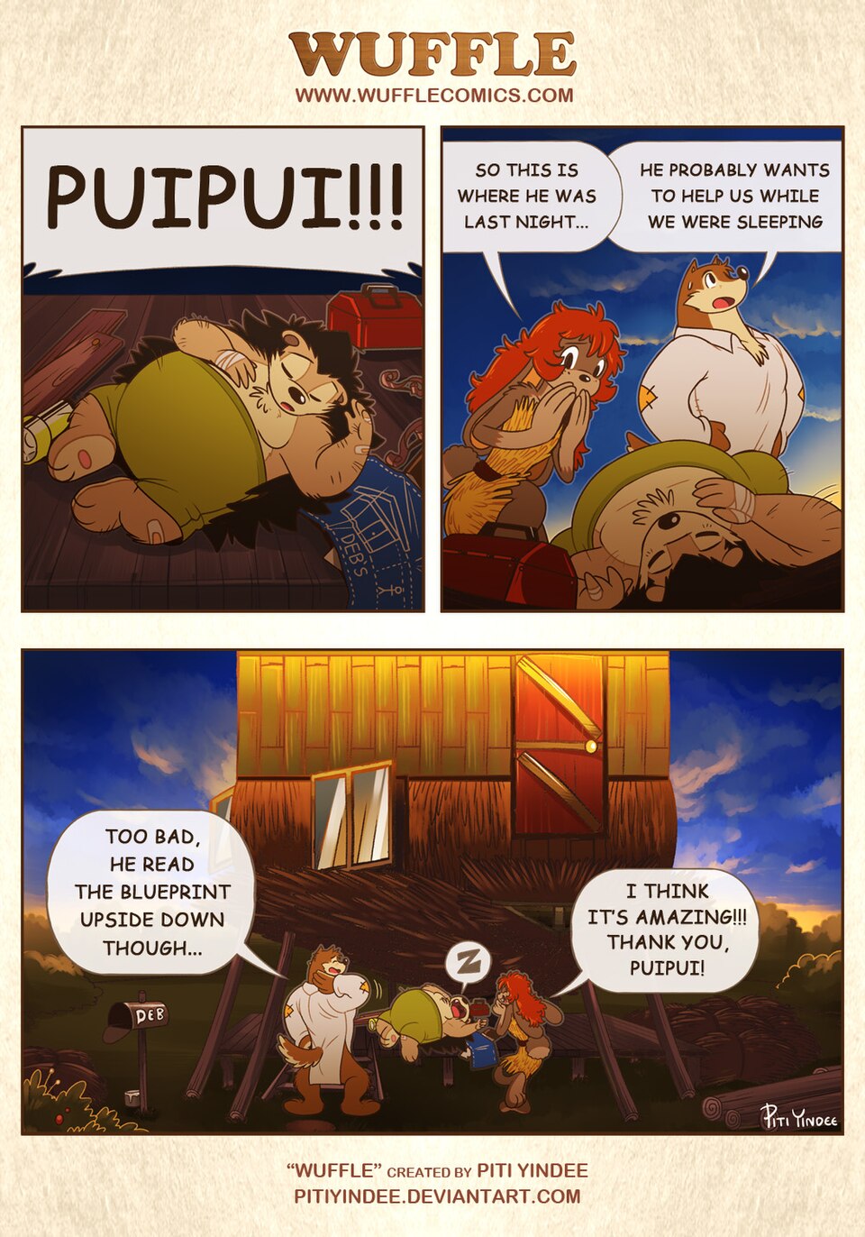 Wuffle, Debbita's New House, page 1. English comic artwork by Piti Yindee.