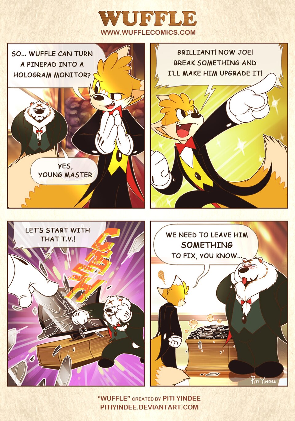 Wuffle, Foxxo's TV, page 1. English comic artwork by Piti Yindee.