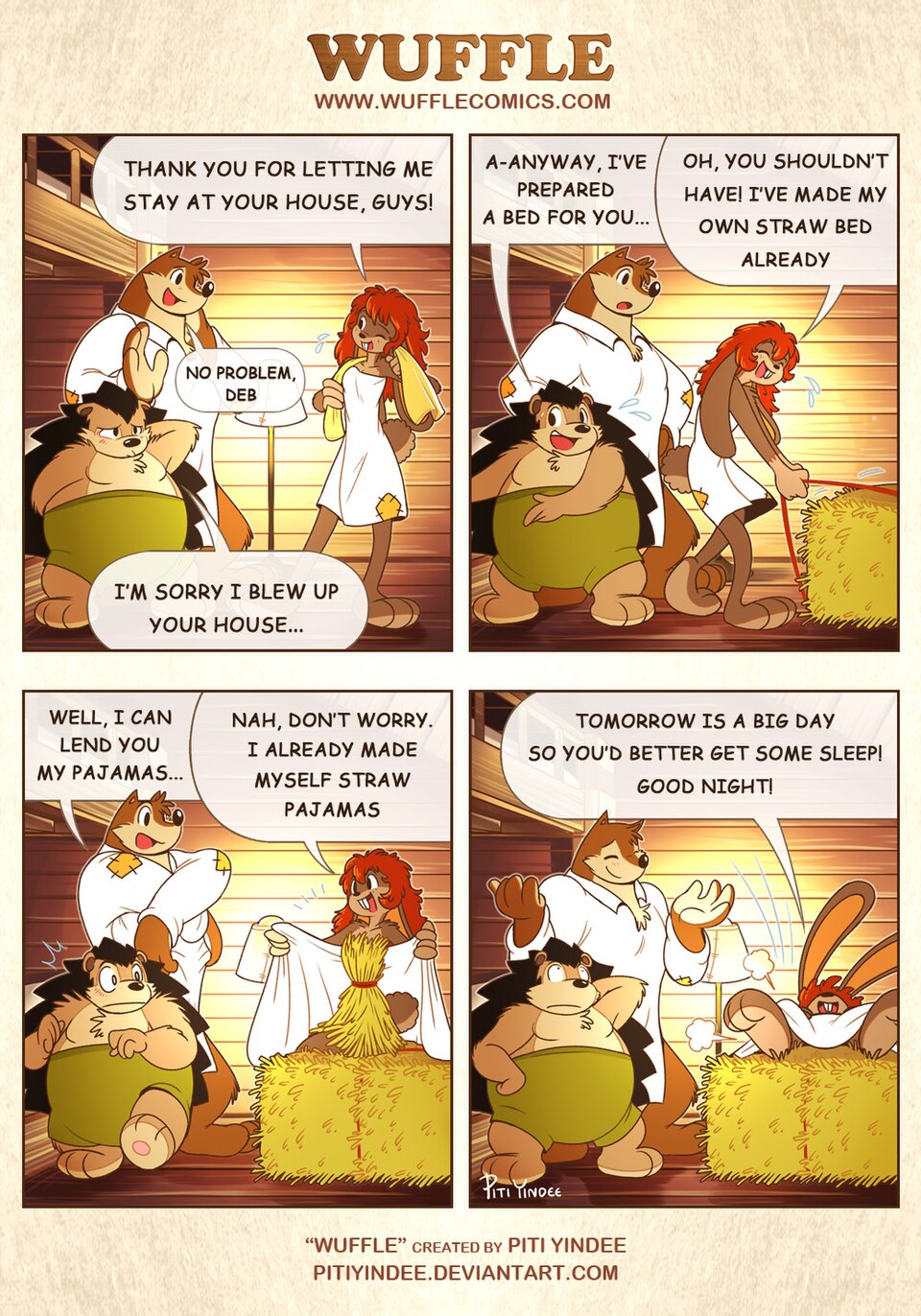 Wuffle, Good Night, Debbita, page 1. English comic artwork by Piti Yindee.