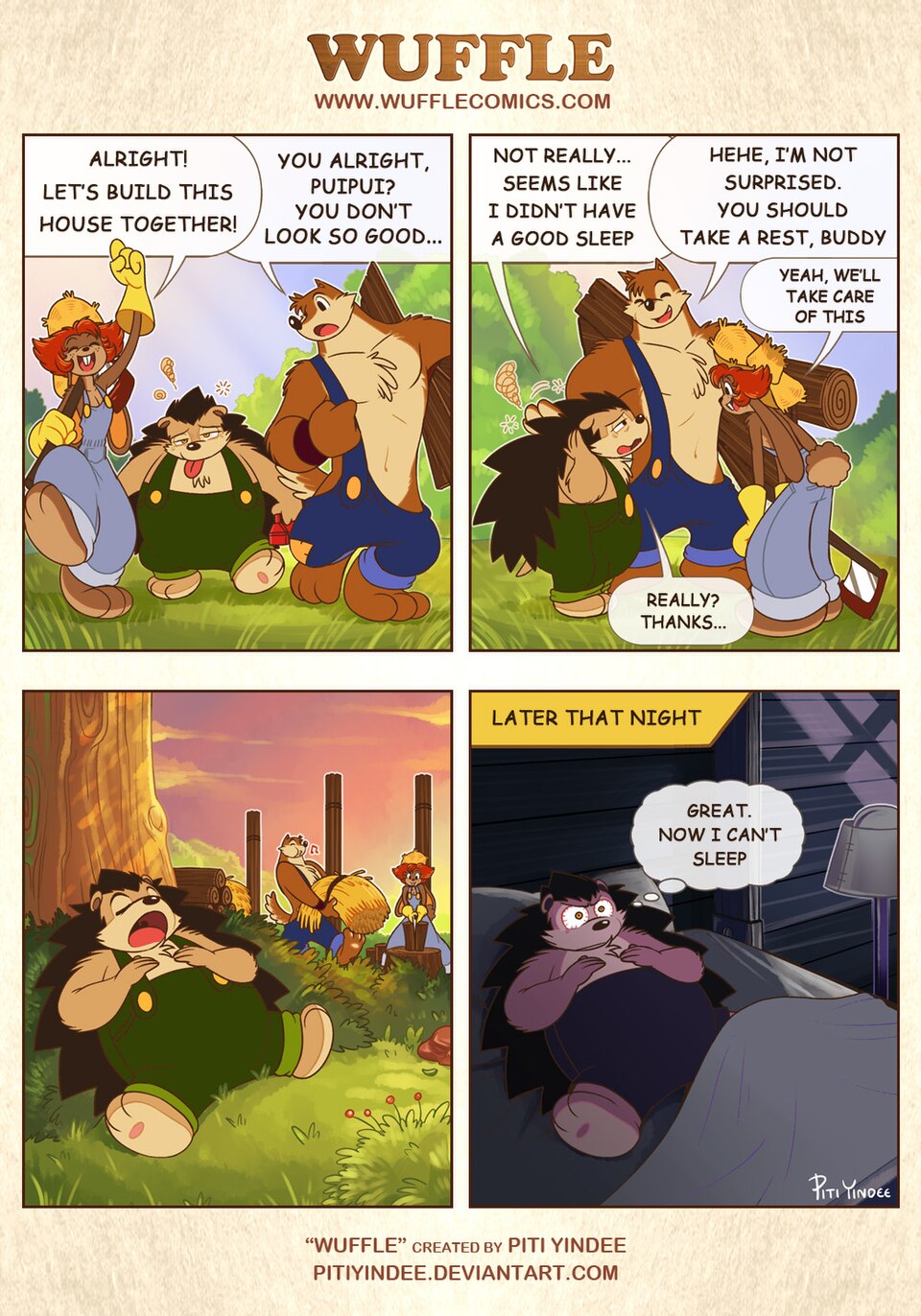 Wuffle, Take a Rest, Puipui, page 1. English comic artwork by Piti Yindee.