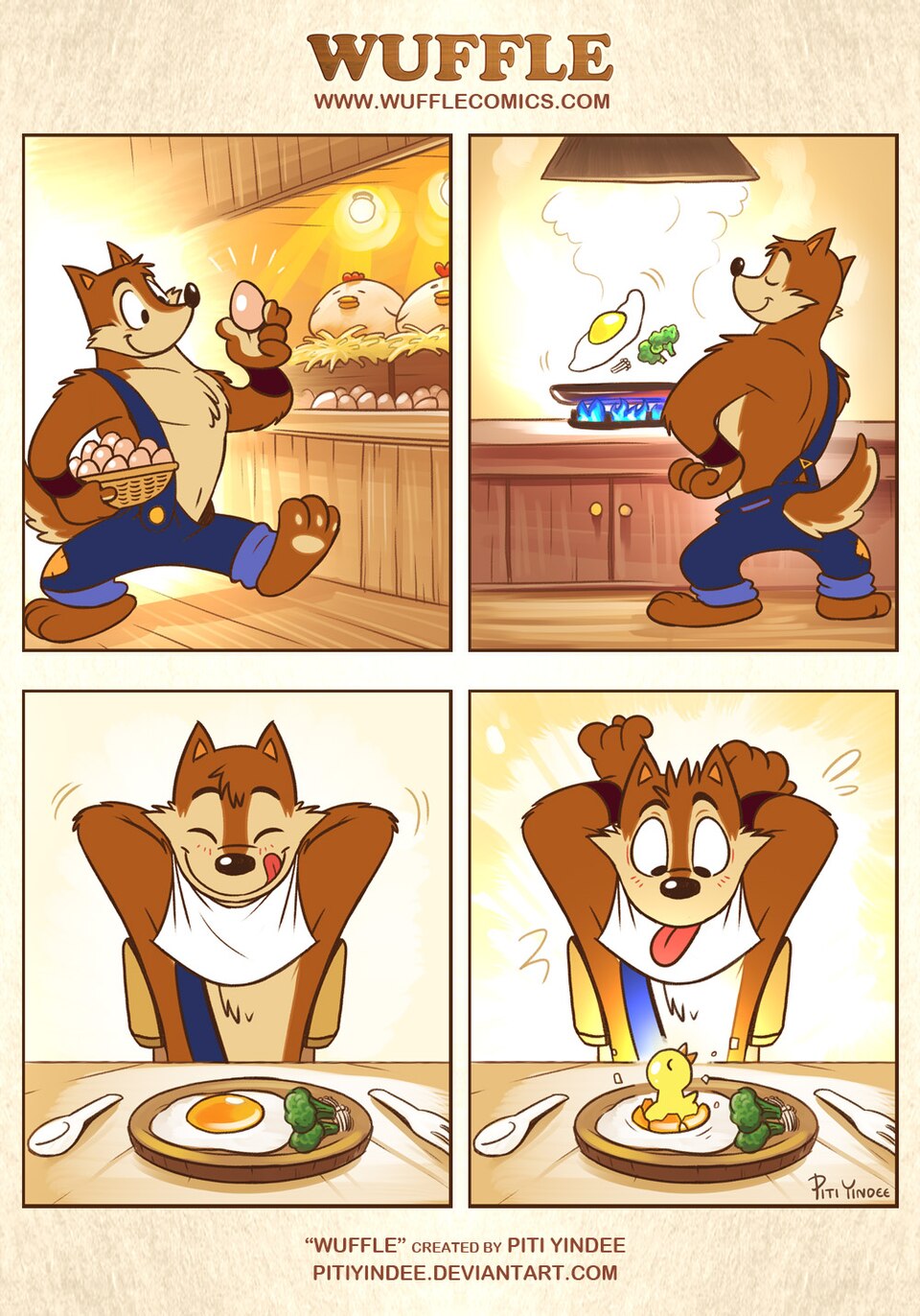 Wuffle, Wuffle and Sunny Side Up, page 1. English comic artwork by Piti Yindee.
