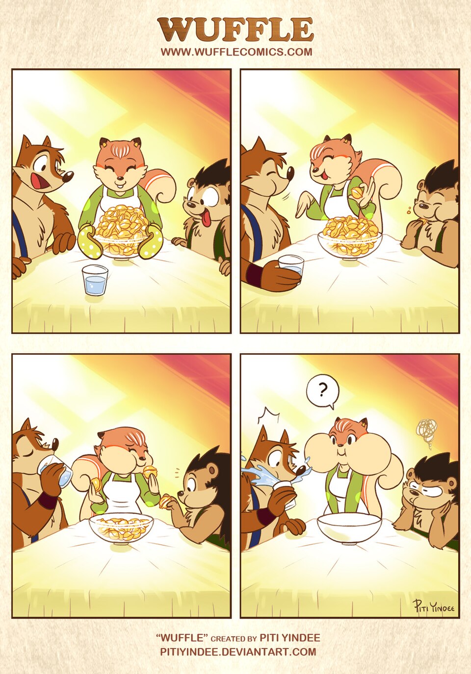 Wuffle, Wuffle and the Nuts, page 1. English comic artwork by Piti Yindee.