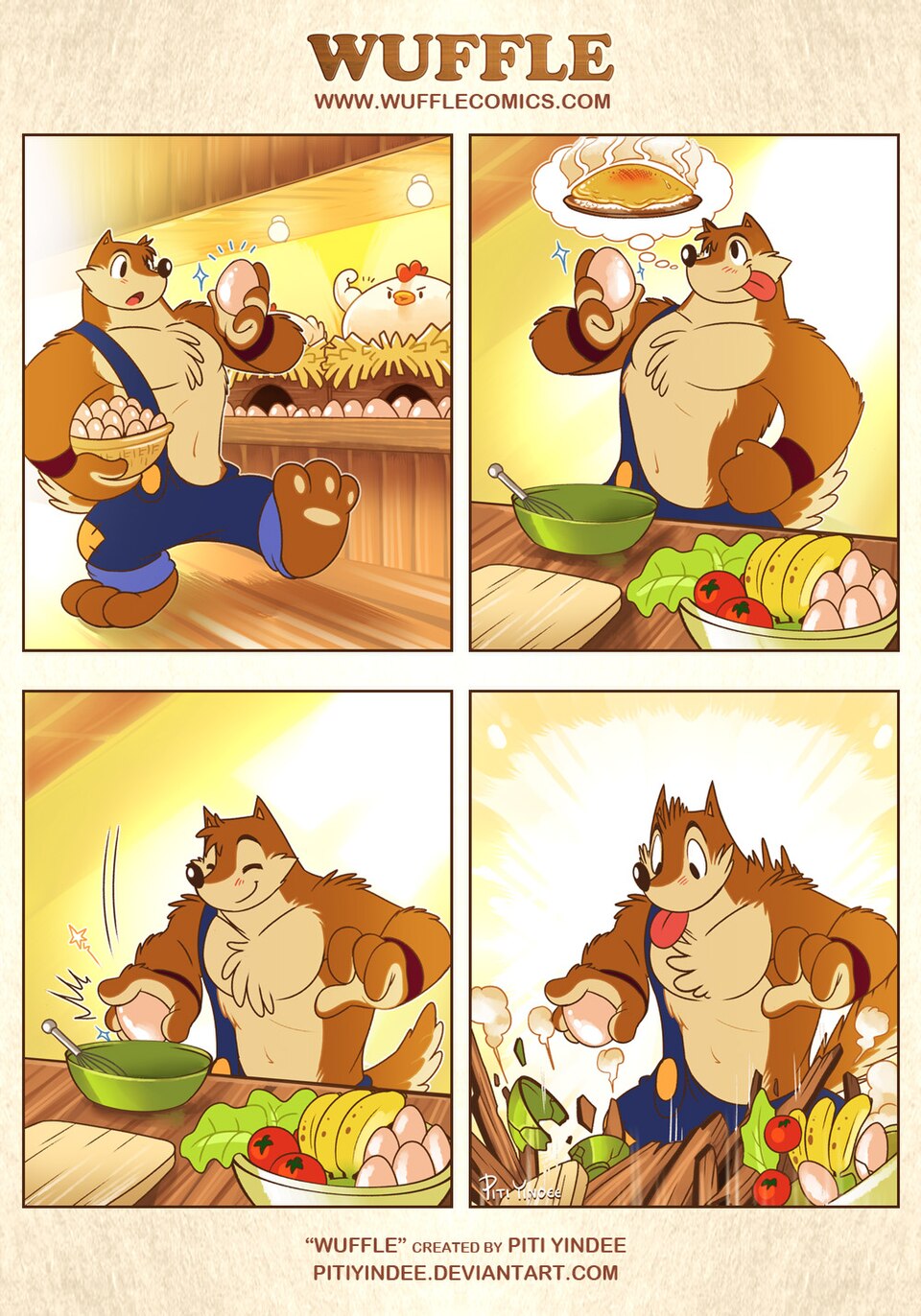 Wuffle, Wuffle and the Omelette, page 1. English comic artwork by Piti Yindee.