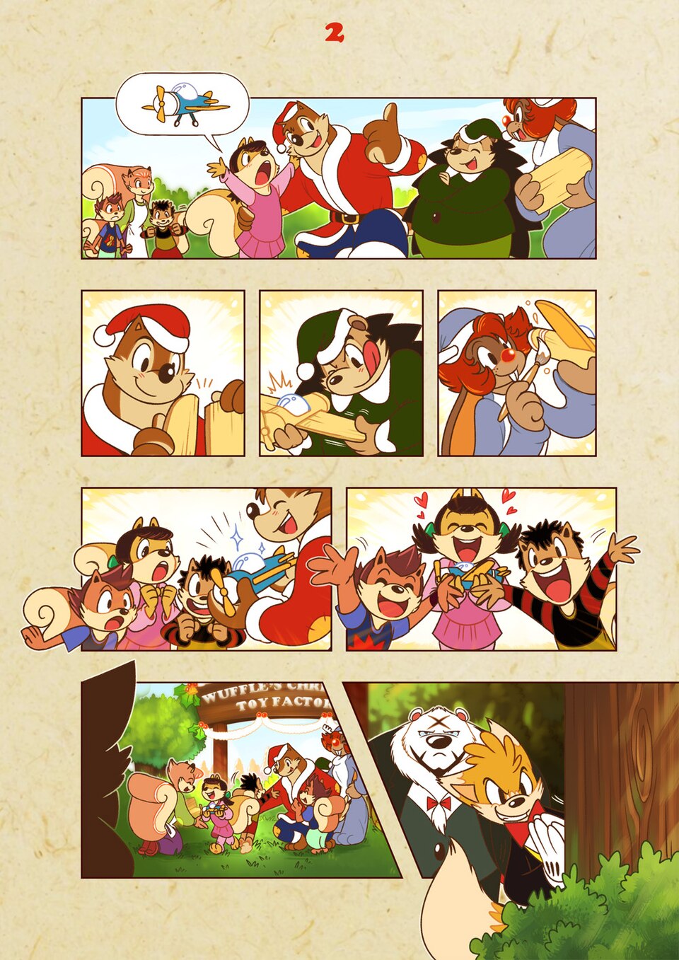 Wuffle, Wuffle's Christmas Toy Factory, page 3. English comic artwork by Piti Yindee.
