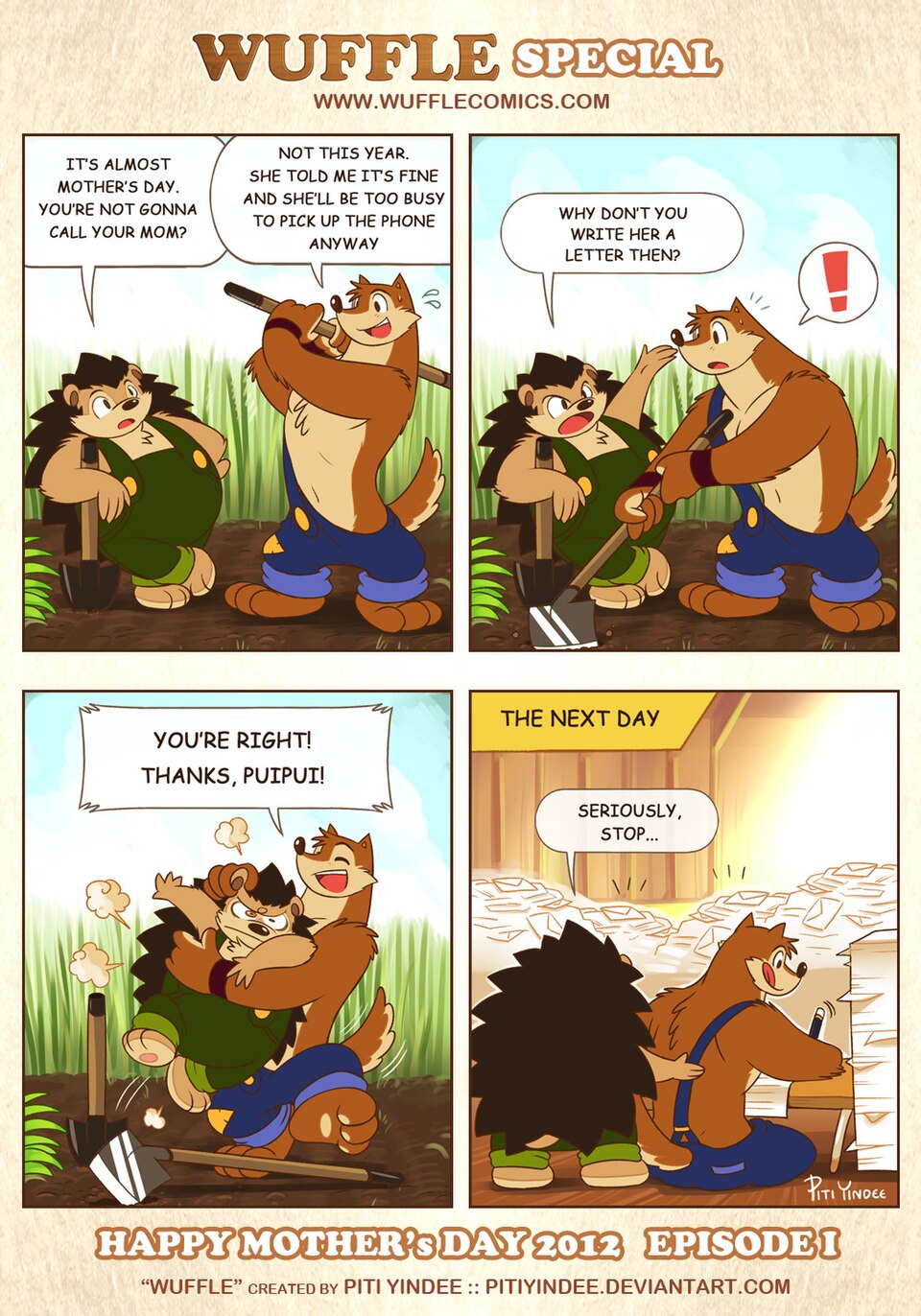 Wuffle, Wuffle's Mother's Day 2012 Special!, page 1. English comic artwork by Piti Yindee.