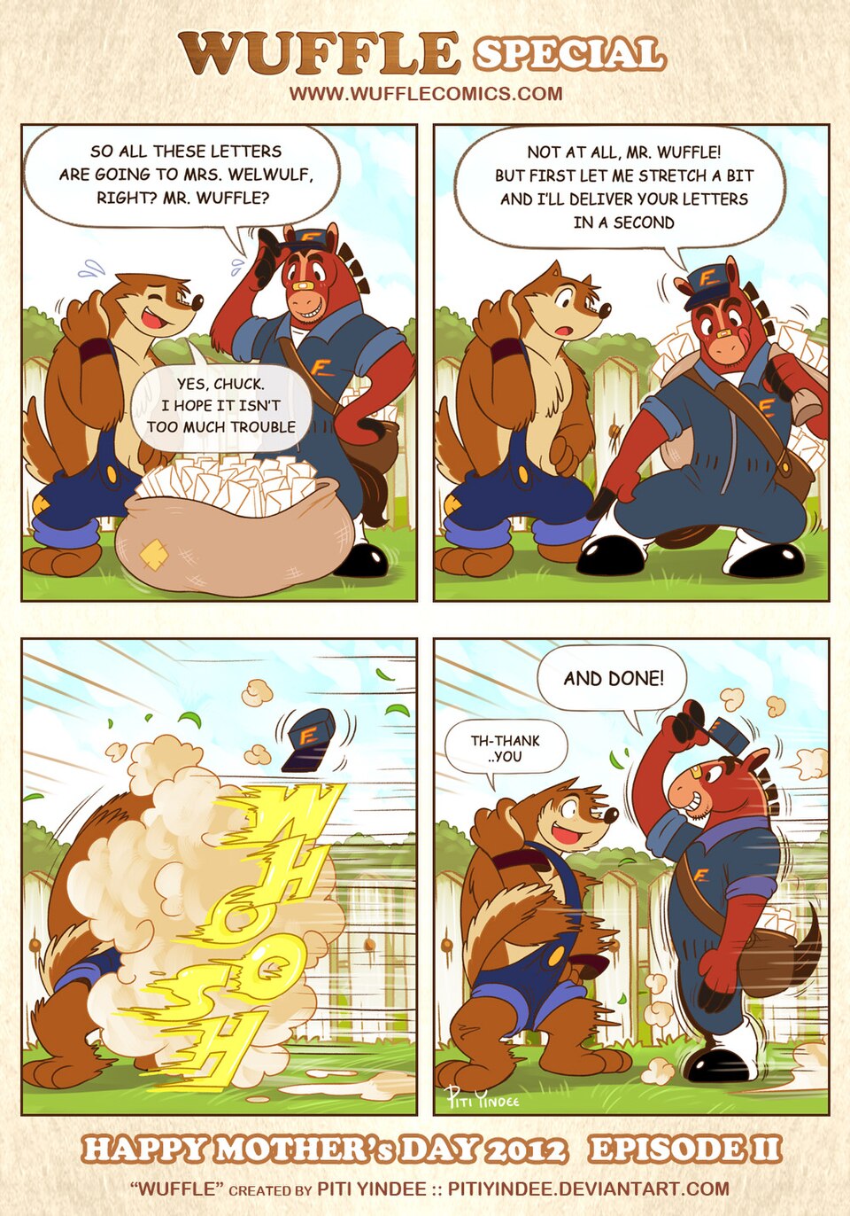 Wuffle, Wuffle's Mother's Day 2012 Special!, page 2. English comic artwork by Piti Yindee.