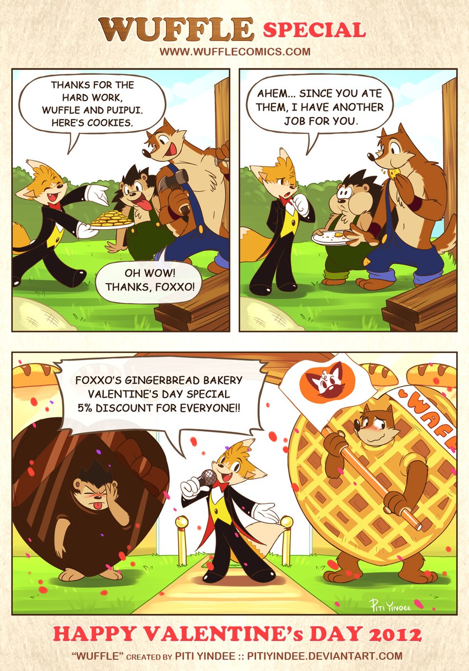 Wuffle, Wuffle’s Valentine’s Day 2012 Special!, page 1. English comic artwork by Piti Yindee.